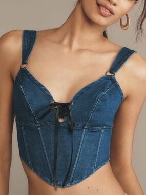 Anthropologie Denim Lace-Up Corset Crop Top - Blue